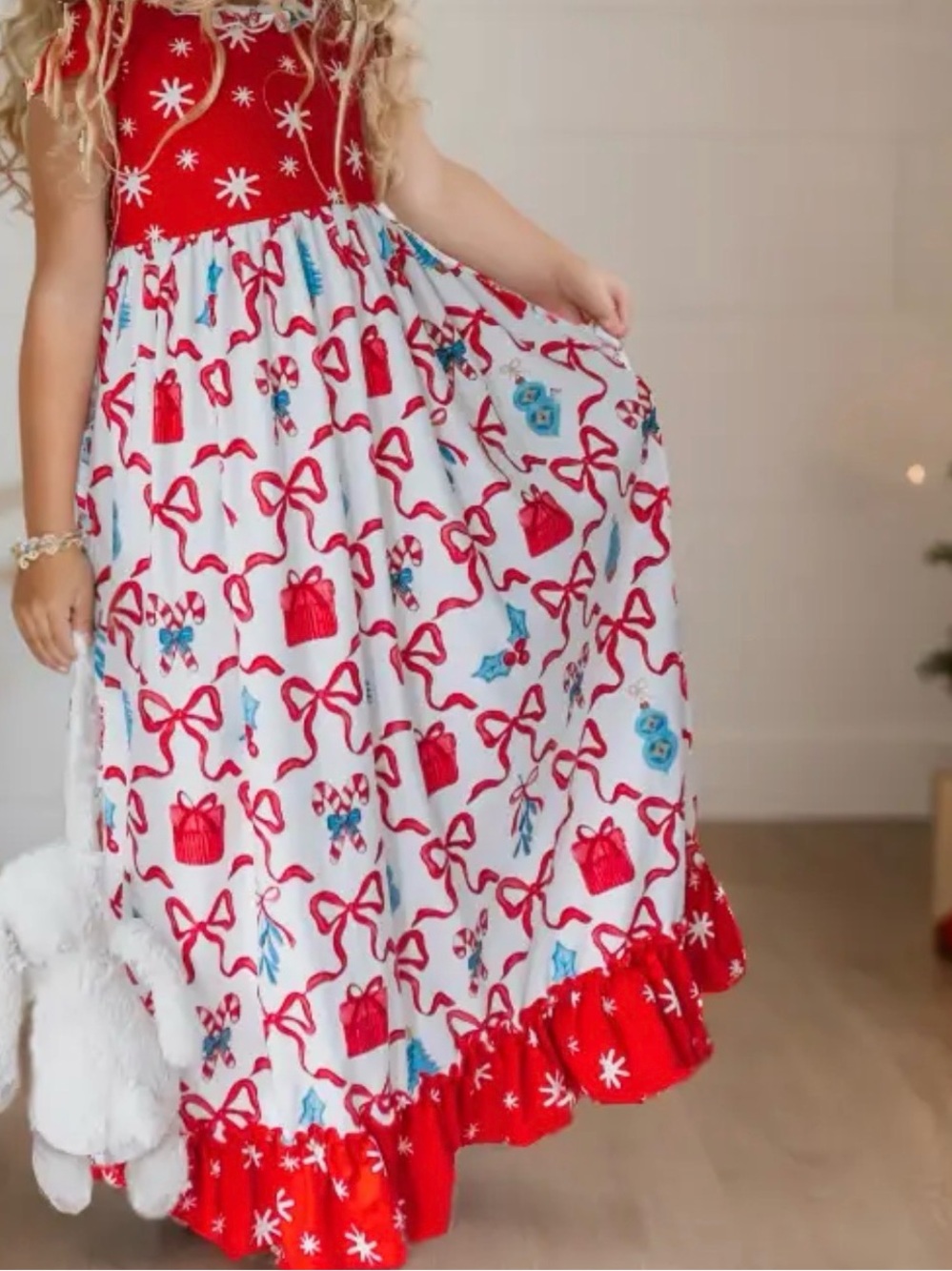 NWT Girls Red & White Holiday Bow Lounge Dress